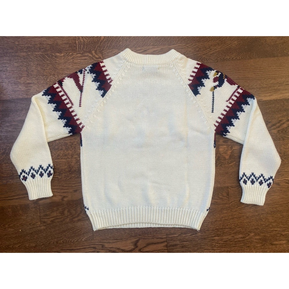 Vintage Ski Sweater Cream Skier Ski Fair Isle Nordic Acrylic Large Apres Ski - Picture 3 of 7